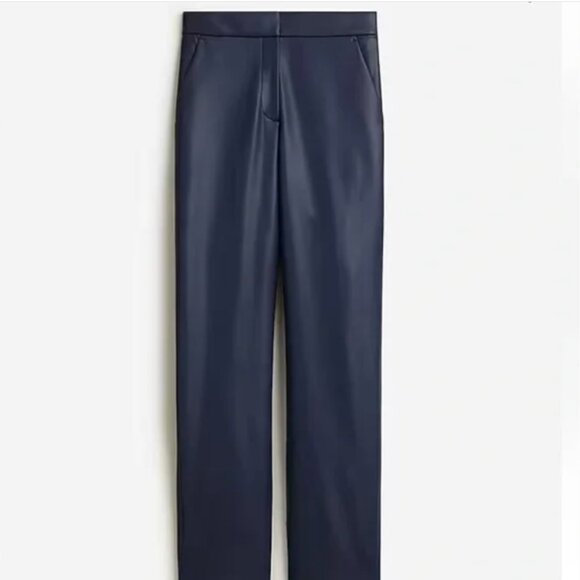 NWT J. Crew Tall Kate straight-leg pant in faux leather navy! - Picture 1 of 5